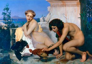 Jovens gregos incentivando galos a lutar, 1846 de Jean Leon Gerome