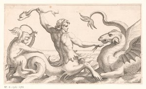 Triton lutando contra um monstro marinho de Jean Lepautre (attributed to)