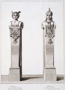 Bustos de mercúrio e Minerva por Louis Lerambert em Versalhes, 1674 de Jean Lepautre