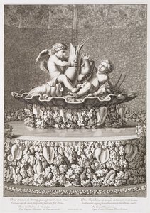 Fonte com dois cupidos montando um lagostim, desenhado por Jacques Houseau, em Versalhes, 1677 de Jean Lepautre