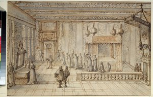 A Câmara do Rei Luís XIV (1638-1715) em Versalhes. A Câmara do Rei Luís XIV em Versalhes. Desenho de Jean Le Pautre (1618-1682)