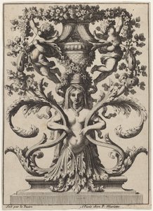Ornamento com uma mulher virando folhagem de Jean Lepautre