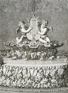 Dois Cupidos segurando uma lira, uma fonte em Versalhes de Jean Lepautre