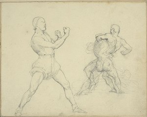 Boxeador virado para a direita e dois homens a lutar de Jean Louis André Théodore Géricault