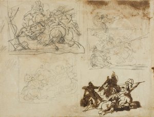 Quatro esboços para uma batalha de cavalaria de Jean Louis André Théodore Géricault