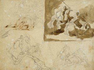 Quatro esboços para uma batalha de cavalaria de Jean Louis André Théodore Géricault