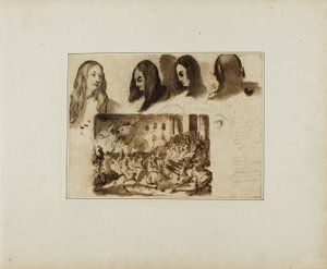 Quatro vistas de uma cabeça de mulher; um desfile perante Luís XVIII de Jean Louis André Théodore Géricault
