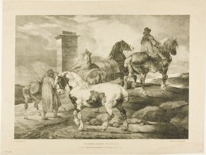 Cavalos a caminho de uma feira, placa 3 de Vários temas desenhados a partir da vida na pedra de Jean Louis André Théodore Géricault