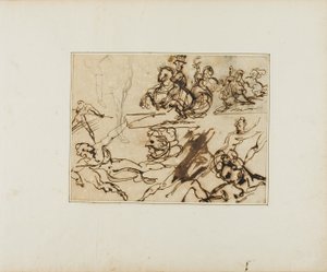 Folha de esboços: Lanceiros, nus em dificuldades, outros temas de Jean Louis André Théodore Géricault