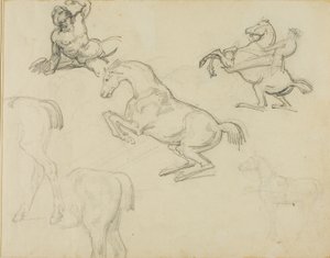Esboços: Nu reclinado, um cavaleiro e vários cavalos de Jean Louis André Théodore Géricault