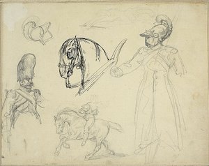 Esboços de cavalos e soldados de Jean Louis André Théodore Géricault