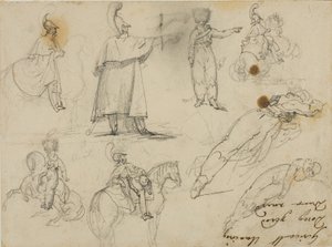 Esboços de soldados e cavalos de Jean Louis André Théodore Géricault