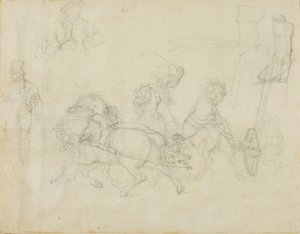 Carruagem puxada por cinco cavalos e outros esboços de Jean Louis André Théodore Géricault