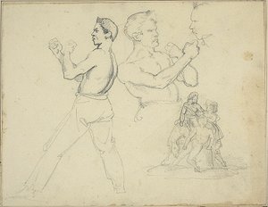 Estudos de pugilistas e esboço de um cavaleiro assistido por duas figuras de Jean Louis André Théodore Géricault
