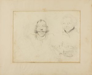 Três caricaturas de cabeças de Jean Louis André Théodore Géricault