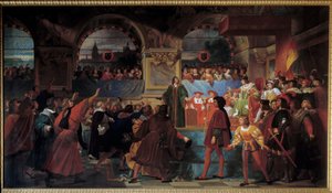 O rei Luís XII proclamou pai do povo aos Estados Gerais de Tours em 14 de Maio de 1506. Este título é-lhe dado porque ele reduziu o tamanho, o imposto pago pelos plebeus. Pintura de Jean Louis Bezard (1799-1861)