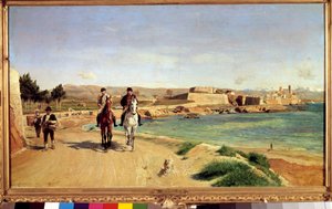 Antibes, o passeio a cavalo. O artista e seu filho Charles (1848-1917), pintor. Pintura de Ernest Meissonier (1815-1891) de Jean Louis Ernest Meissonier