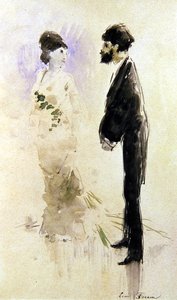 Um amante ficou mudo de medo (aguarela) de Jean Louis Forain