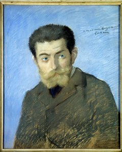 Retrato do escritor francês Charles Marie Georges Huysmans dit Joris Karl Huysmans (1848-1907) Pastel de Jean-Louis Forain (1852-1931) Sol. 0,55x0,44 m século 19 - Retrato do escritor francês Charles Marie Georges Huysmans chamado Joris Karl Huysmans de Jean Louis Forain