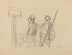 Dois soldados olhando para um cartaz, provavelmente 1918. de Jean Louis Forain
