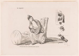Mulher amamenta enquanto as janelas sopram
Le zeppelin (título sobre o objecto) de Jean Louis Forain