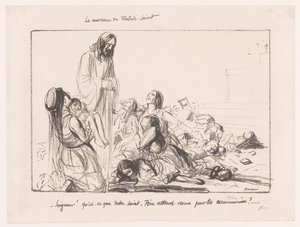 Mulheres na igreja bombardeada denunciam Cristo
Le massacre du Vendredi-Saint (título sobre o objecto) de Jean Louis Forain
