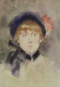 Jovem mulher em um chapéu azul, 1883 (wc)