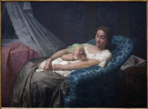 A jovem mãe. Pintura de Jean Louis Hamon (1821-1874), Oil On Canvas