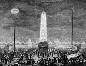 Revolução Francesa: Festivais e iluminações nos Champs Elysees em Paris no dia 18 de julho de Jean Louis II (after) Prieur