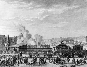 Revolução Francesa: Voluntários na Pont Neuf em Paris, 22 de julho de Jean Louis II (after) Prieur