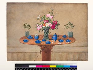 Ainda vida com um vaso de flores e um serviço de chá, 1810