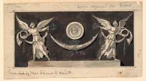 Painel Decorativo: Famas apoiando um Swag sob um medalhão de Jean Louis Prieur the Younger