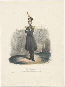 Oficial da Milícia Nacional, 1829 Infantaria / Milícia Nacional, Undress do oficial (título no objeto) Trajes belgas: antigos e modernos, militares, civis e religiosos, 1830 (título da série) de Jean Louis Van Hemelryck