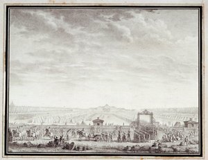 Revolução Francesa: "Les troupes du Champ-de-Mars partindo para a Praça Luís XV: 12 juillet 1789" Desenho a tinta e lavagem por Jean-Louis Prieur (1759-1795) Século XVIII. Dim. 0,17x0,23 m. Paris, Musee Carnavalet