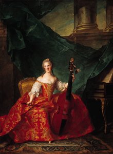 Madame Henriette de France (1727-52) em traje de corte tocando violão baixo, 1754 de Jean Marc Nattier