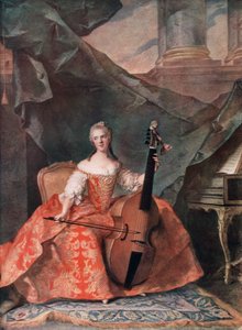 Madame Henriette de France em traje da corte que joga Bass Viol, 1754. de Jean Marc Nattier
