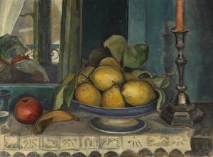 Natureza morta com frutas e castiçal, c.1920 (óleo sobre tela)