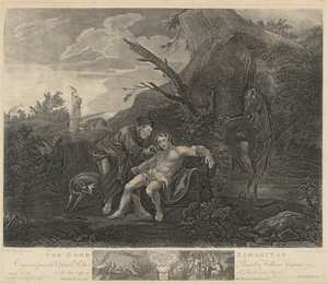 O Bom Samaritano de Jean Marie Delatre and Simon Francois Ravenet I after William Hogarth