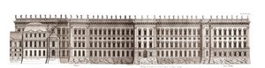 O Louvre em Paris, projeto de Gian Lorenzo Bernini: elevação da fachada principal voltada para o Sena - De "Architecture francoise" de Jacques-Francois Blondel - elevação da fachada principal do Sena - projeto de Bernin - gravura de Jean Marot