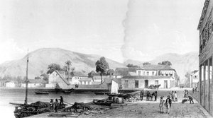 Custom House e St. Vincent&39;s Wharf, Trinidad, gravado por Eugene Ciceri, c.1850 de Jean Michel Cazabon