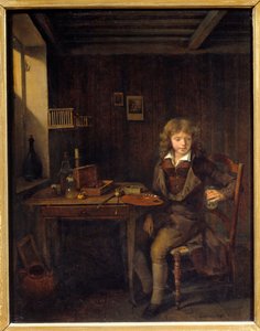 Um jovem estudante preparando as cores de seu mestre Pintura de Jean Michel Grobon (1770-1853) Século XIX Lyon, Musee des Beaux Arts