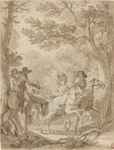 Senhora e senhores cavalgando em um parque de Jean Michel Moreau