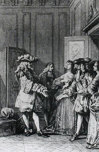 Ilustração do Impresso de Versalhes por Molière (1622-1673), gravado por D. Nee de Jean Michel the Younger Moreau