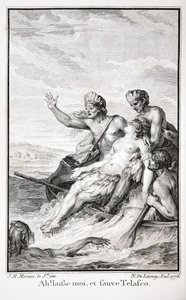 Ah! Deixe-me e salve Telasco !, ilustração de &39;Os Incas, ou a Destruição do Império do Peru&39; de Jean-François Marmontel, gravada por Nicolas Delaunay