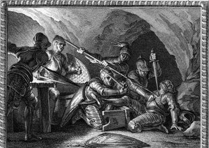 Assassinato de Waifre (ou Gaificador), Duque de Aquitânia (767 ou 768). Gravação por Romanet após Moreau le jeune (1779).