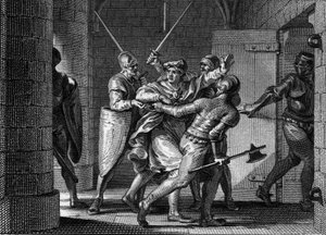 Prisão de Carlos III o Simples (879-929), 923: Acreditando encontrar refúgio com Herbert de Vermandois, o antigo rei dos Francos foi traído por este último e enviado para a prisão. Gravura de Jean Michel Moreau, dit Moreau le Jeune (1741- 1814) de Jean Michel the Younger Moreau
