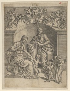 A Virgem com o Menino Jesus adorada por São João, 1543. de Jean Mignon