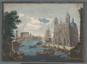 Vista de uma catedral gótica na água Vue d