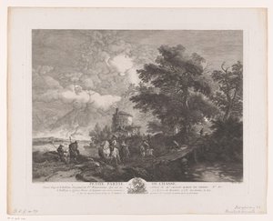 Festa de caça numa paisagem com ponte
Petite Partie de Chasse (título sobre o objecto)
Impressões após pinturas de Philips Wouwerman (título da série)
Oeuvres de Ph.pe Wouwermans Hollandois (título da série) de Jean Moyreau
