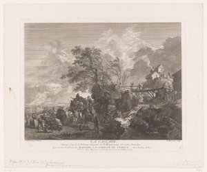 Paisagem com viajantes numa queda de água
La cascata (título sobre o objecto)
Impressões após pinturas de Philips Wouwerman (título da série)
Oeuvres de Ph.pe Wouwermans Hollandois (título da série) de Jean Moyreau